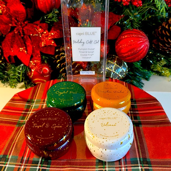 capri blue Other - Capri Blue Glimmer Candle Gift Set - Volcano, Crystal Pine, Pumpkin dulce pack4
